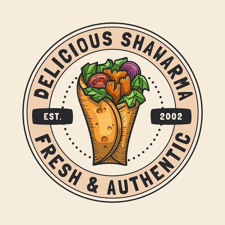 Vettore gratuito modello di logo shawarma disegnato a mano