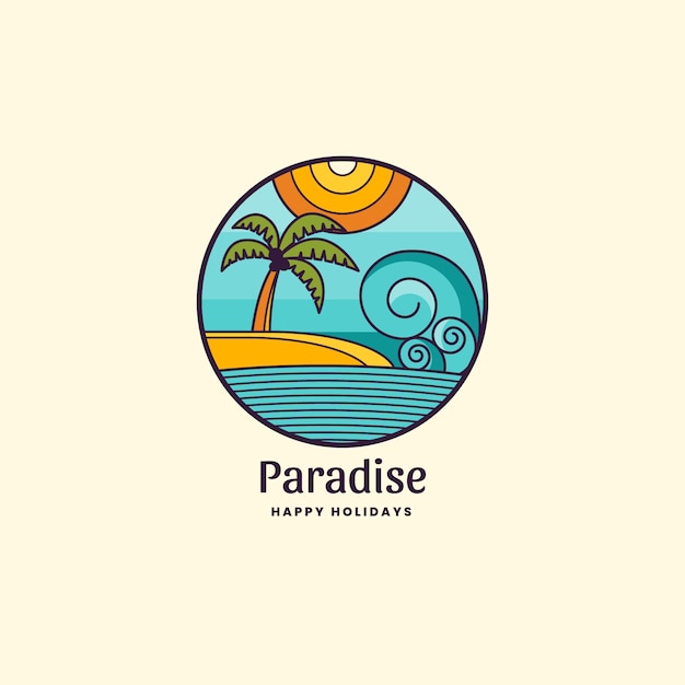 Modello di logo spiaggia disegnato a mano