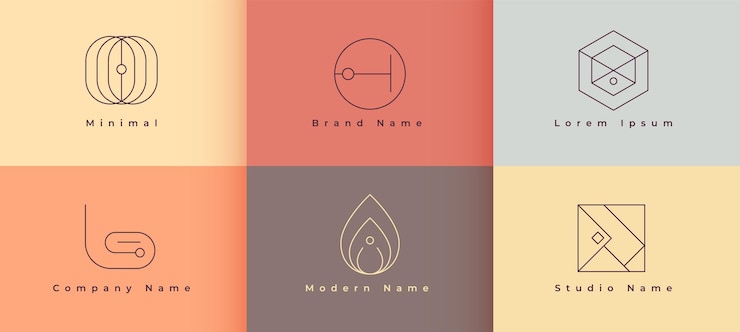 Vettore gratuito modello di logotipo unico astratto e pulito in confezione di sei