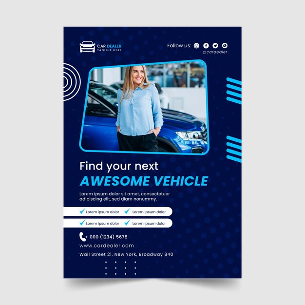 Modello di manifesto del rivenditore di auto design piatto