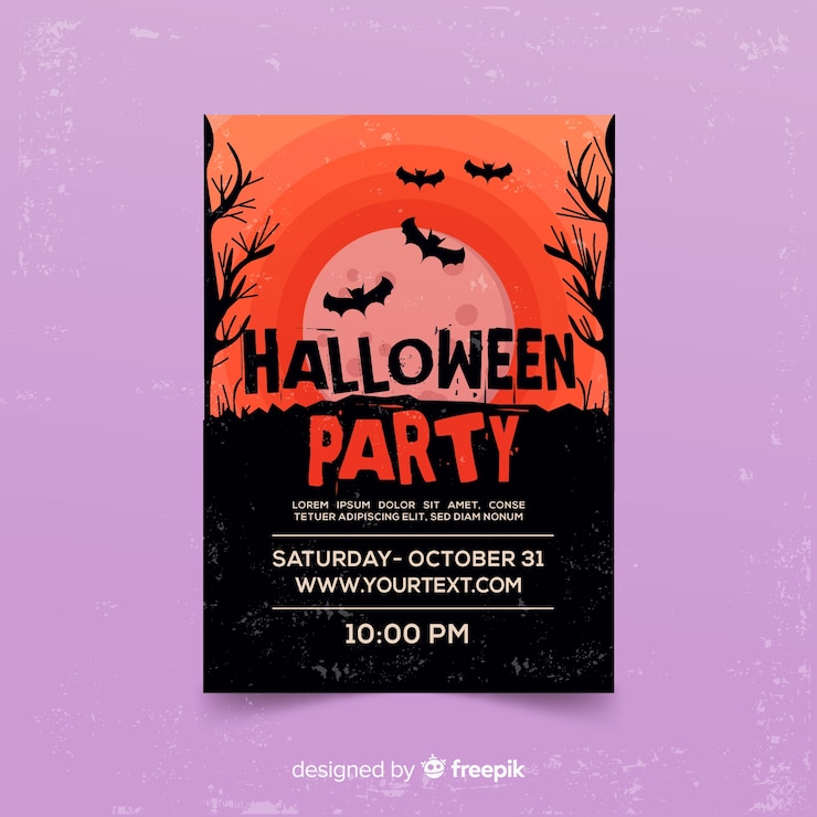 Vettore gratuito modello di manifesto festa di halloween formidabile con design piatto
