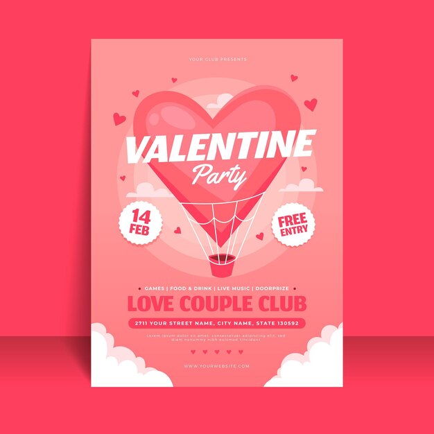 Modello di manifesto festa di San Valentino design piatto