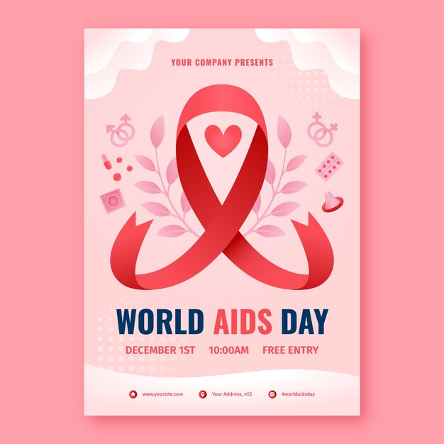 Modello di manifesto verticale della giornata mondiale dell'AIDS gradiente