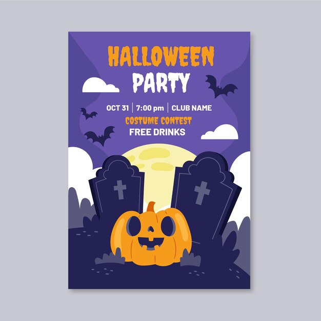 Modello di manifesto verticale piatto festa di halloween disegnato a mano