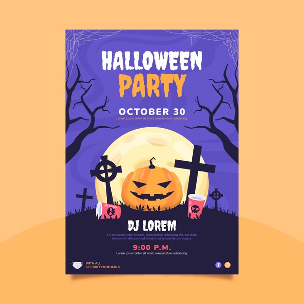 Modello di manifesto verticale piatto festa di halloween