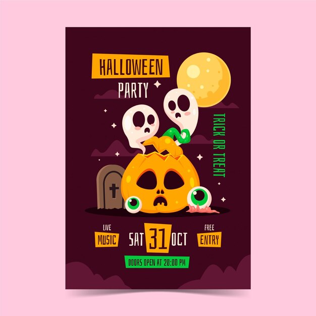 Modello di manifesto verticale piatto festa di halloween