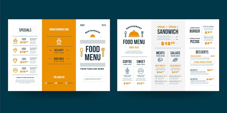 Vettore gratuito modello di menu a tre ante dal design piatto