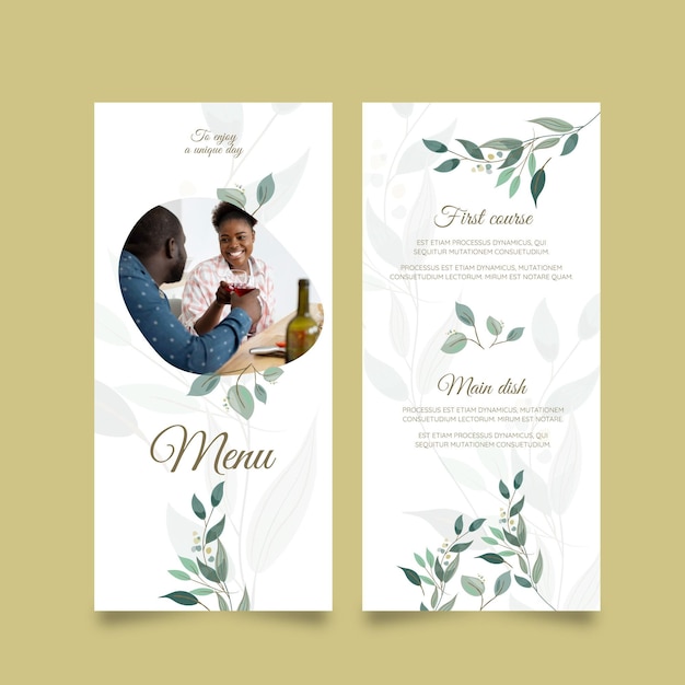 Modello di menu anniversario di matrimonio