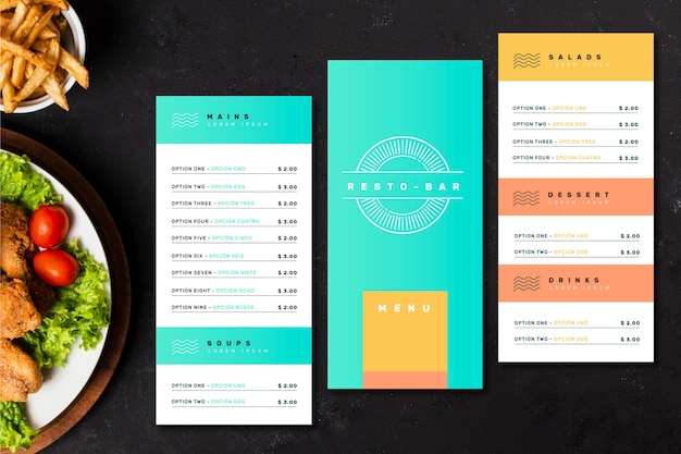 Modello di menu bar ristorante