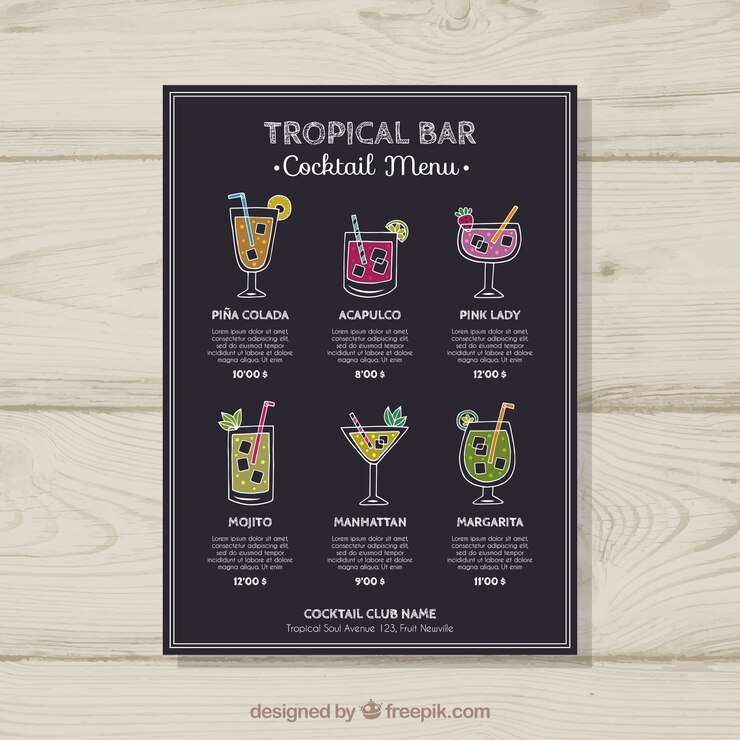 Vettore gratuito modello di menu cocktail disegnati a mano