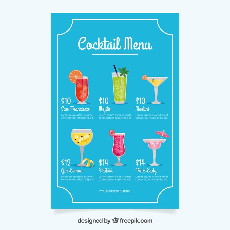 Vettore gratuito modello di menu cocktail in design piatto
