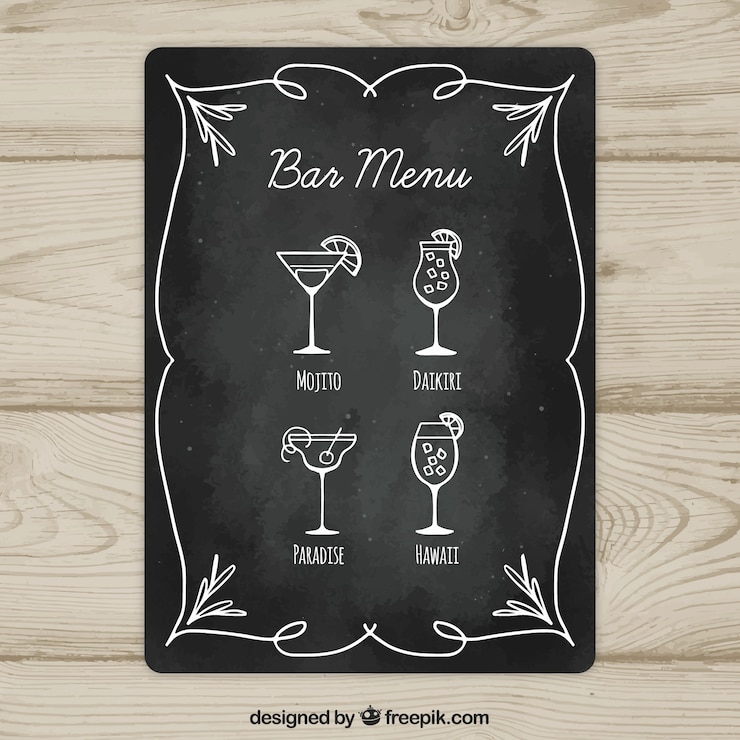 Vettore gratuito modello di menu cocktail in stile lavagna