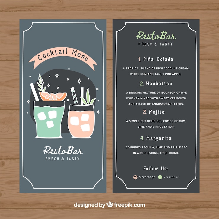 Vettore gratuito modello di menu cocktails