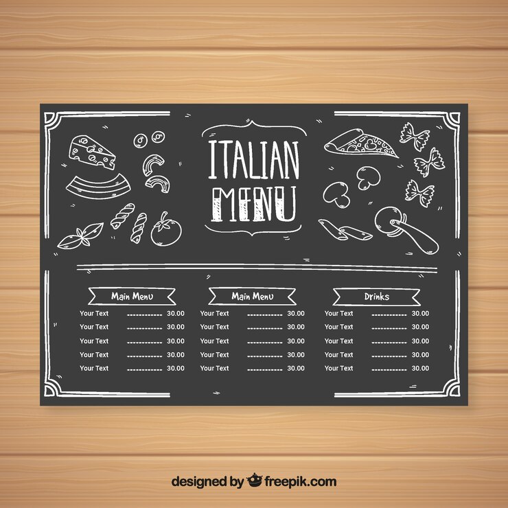 Vettore gratuito modello di menu del ristorante in stile lavagna