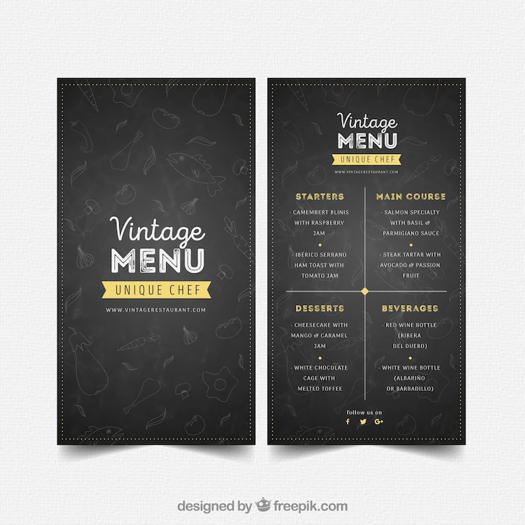 Vettore gratuito modello di menu del ristorante in stile vintage