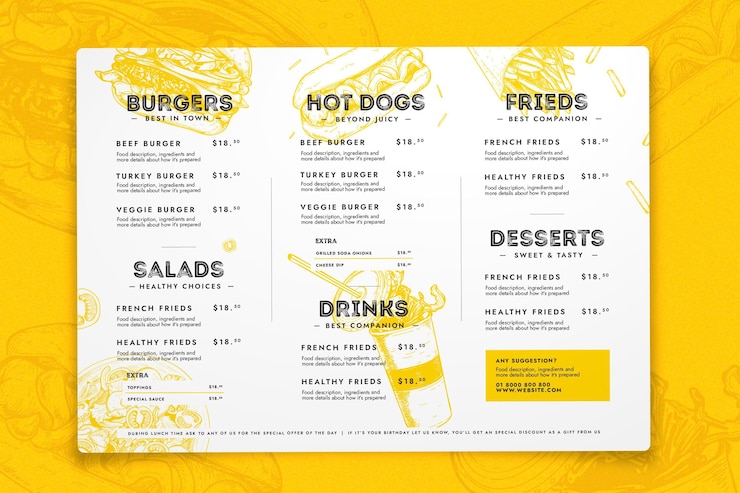 Vettore gratuito modello di menu del ristorante moderno