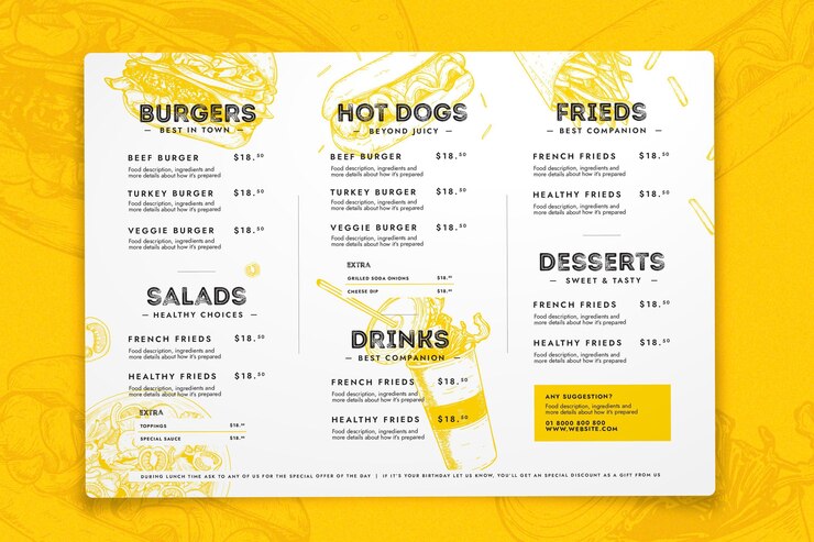 Vettore gratuito modello di menu del ristorante moderno