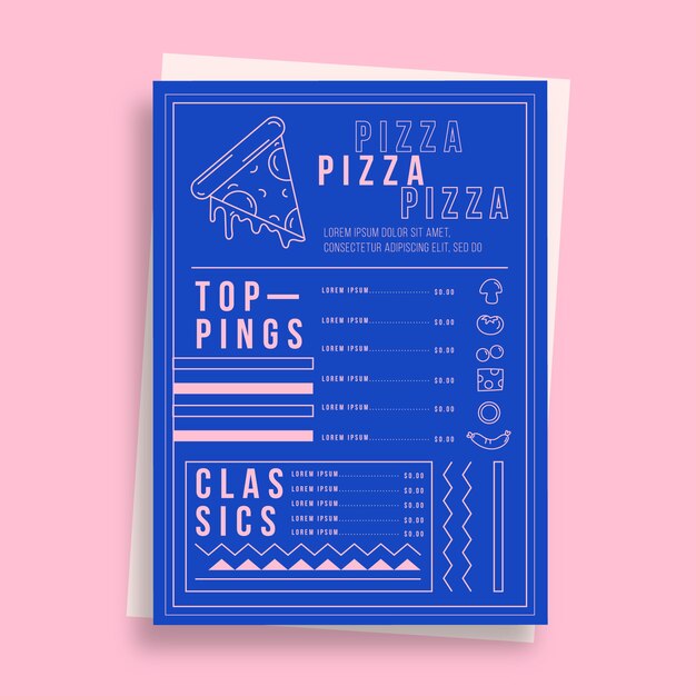 Modello di menu del ristorante pizza