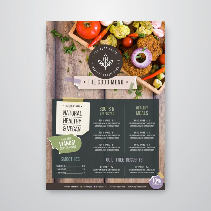 Vettore gratuito modello di menu del ristorante sano