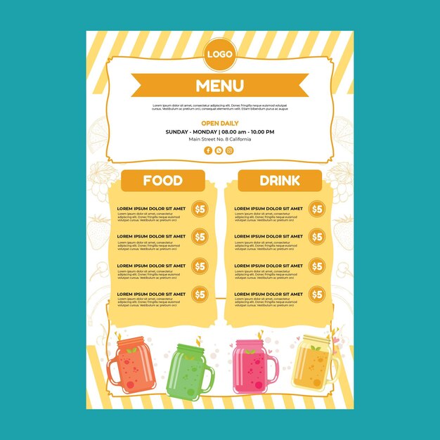 Modello di menu del ristorante