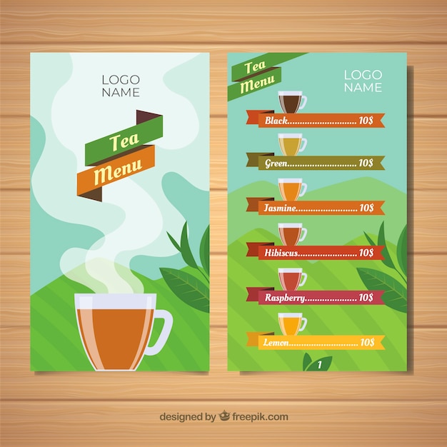 Modello di menu del tè con design piatto
