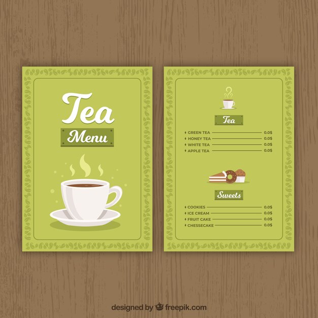 Modello di menu del tè in stile piatto