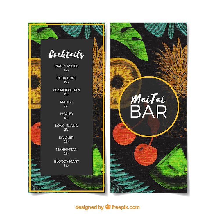 Vettore gratuito modello di menu di cocktail in stile acquerello