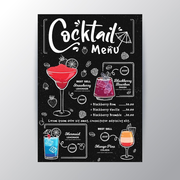 Vettore gratuito modello di menu di cocktail