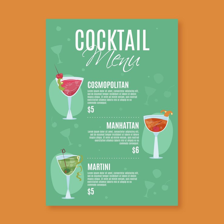 Vettore gratuito modello di menu di cocktail