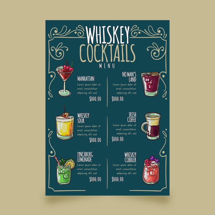 Vettore gratuito modello di menu di cocktail