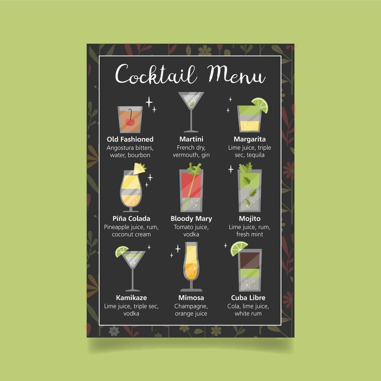 Vettore gratuito modello di menu di cocktail