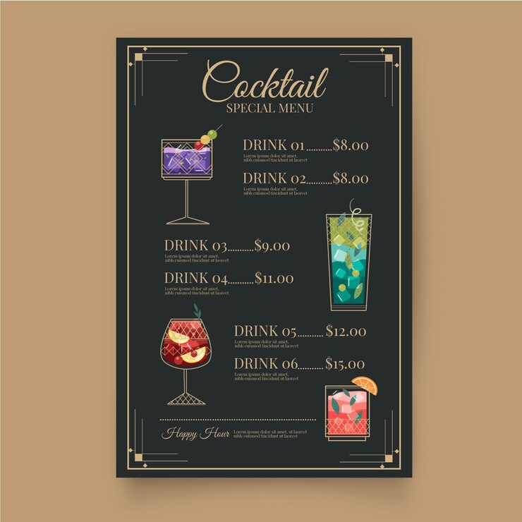 Vettore gratuito modello di menu di cocktail
