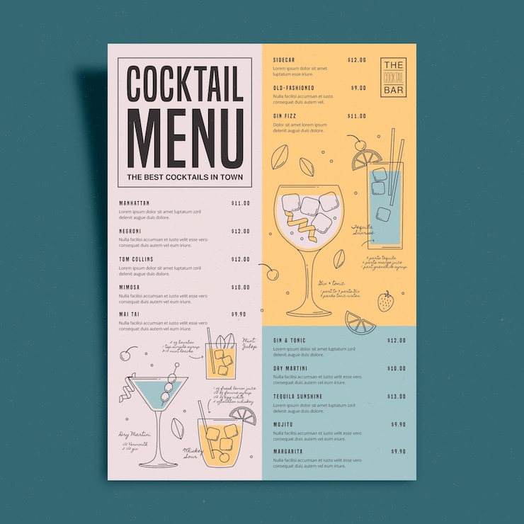 Vettore gratuito modello di menu di cocktail