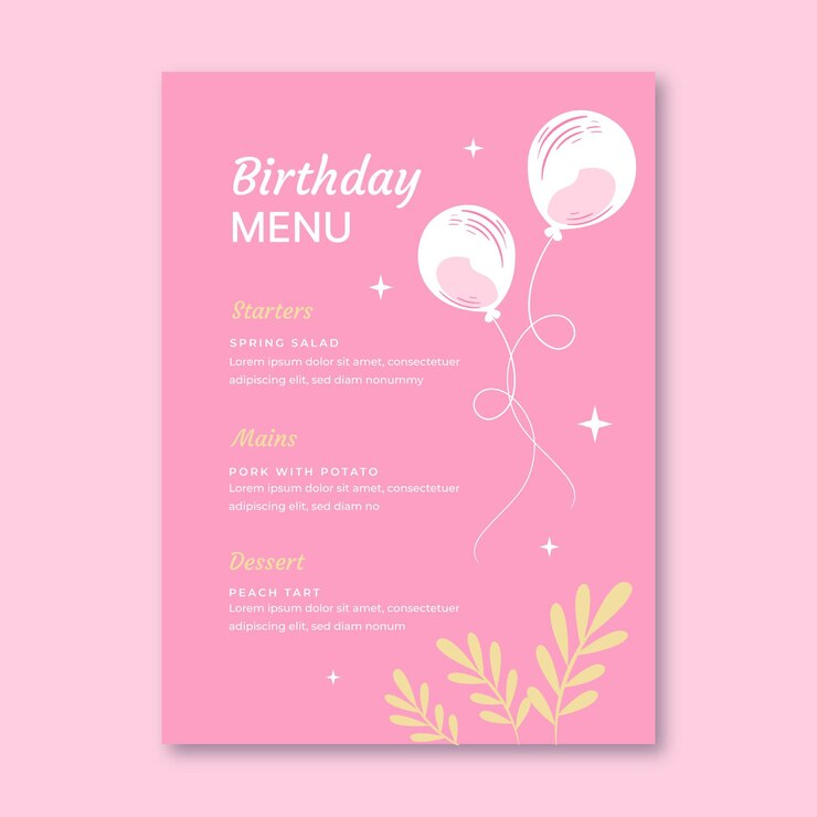 Vettore gratuito modello di menu di compleanno con foglie