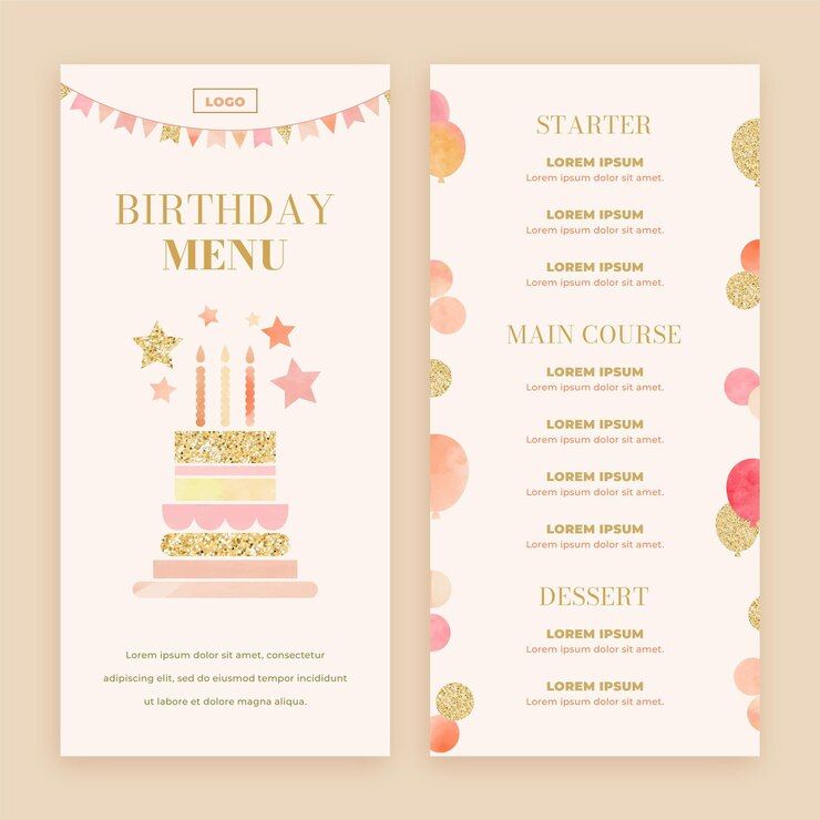 Vettore gratuito modello di menu di compleanno dell'acquerello