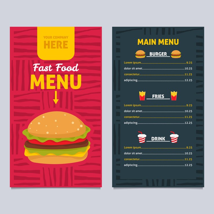 Modello di menu di fast food