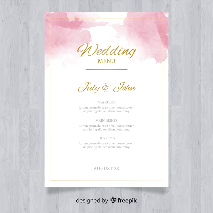 Vettore gratuito modello di menu di matrimonio elegante dell'acquerello