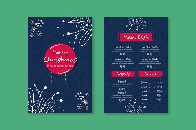 Modello di menu di natale design piatto