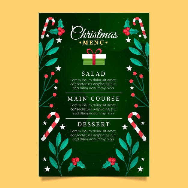 Modello di menu di natale design piatto