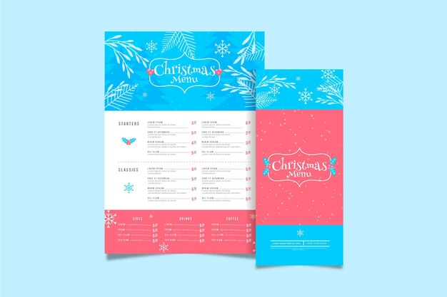 Modello di menu di natale design piatto