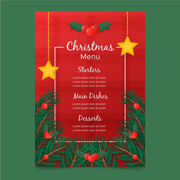 Modello di menu di natale design piatto