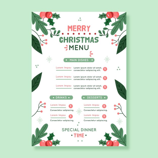 Modello di menu di Natale disegnati a mano