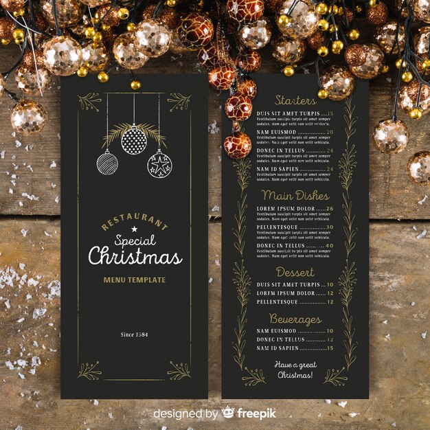 Modello di menu di Natale in stile vintage