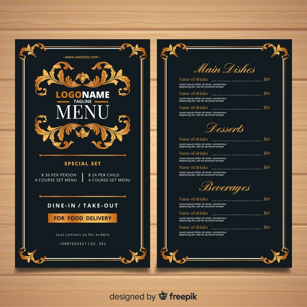 Modello di menu di nozze