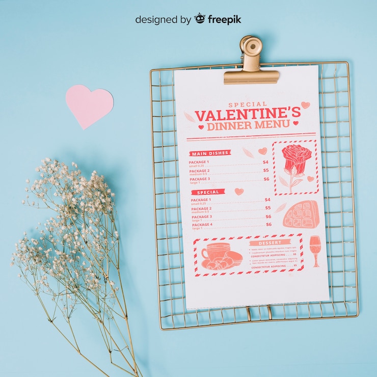 Vettore gratuito modello di menu di san valentino