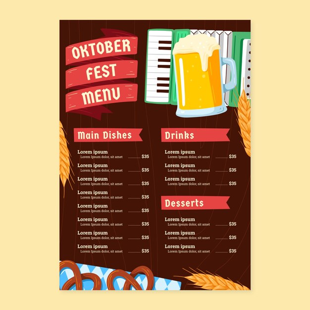 Modello di menu disegnato a mano per la celebrazione del festival della birra Oktoberfest