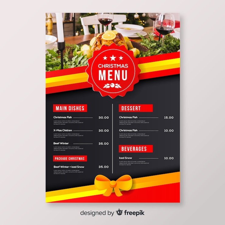 Vettore gratuito modello di menu distintivo di natale