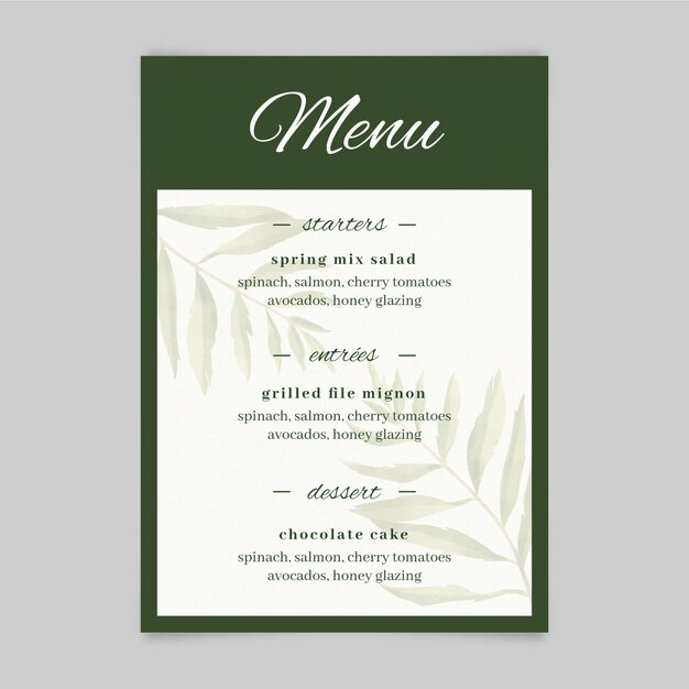 Modello di menu floreale ad acquerello