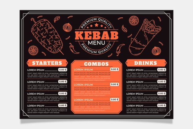 Modello di menu kebab disegnato a mano