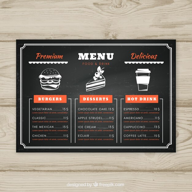 Modello di menu lavagna